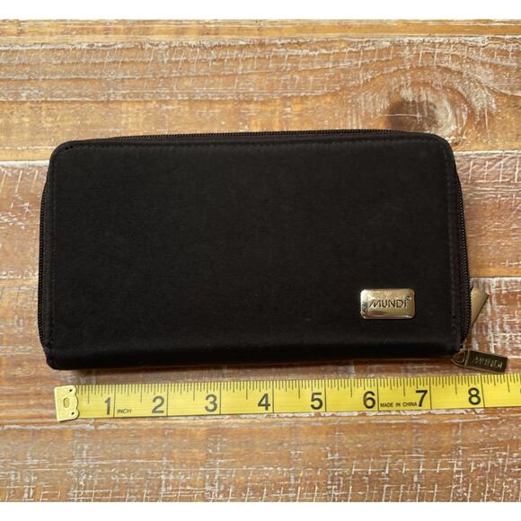 Mundi Black Nylon All In One Organizer Wallet Multiple Compartments Zip Around - Picture 6 of 7